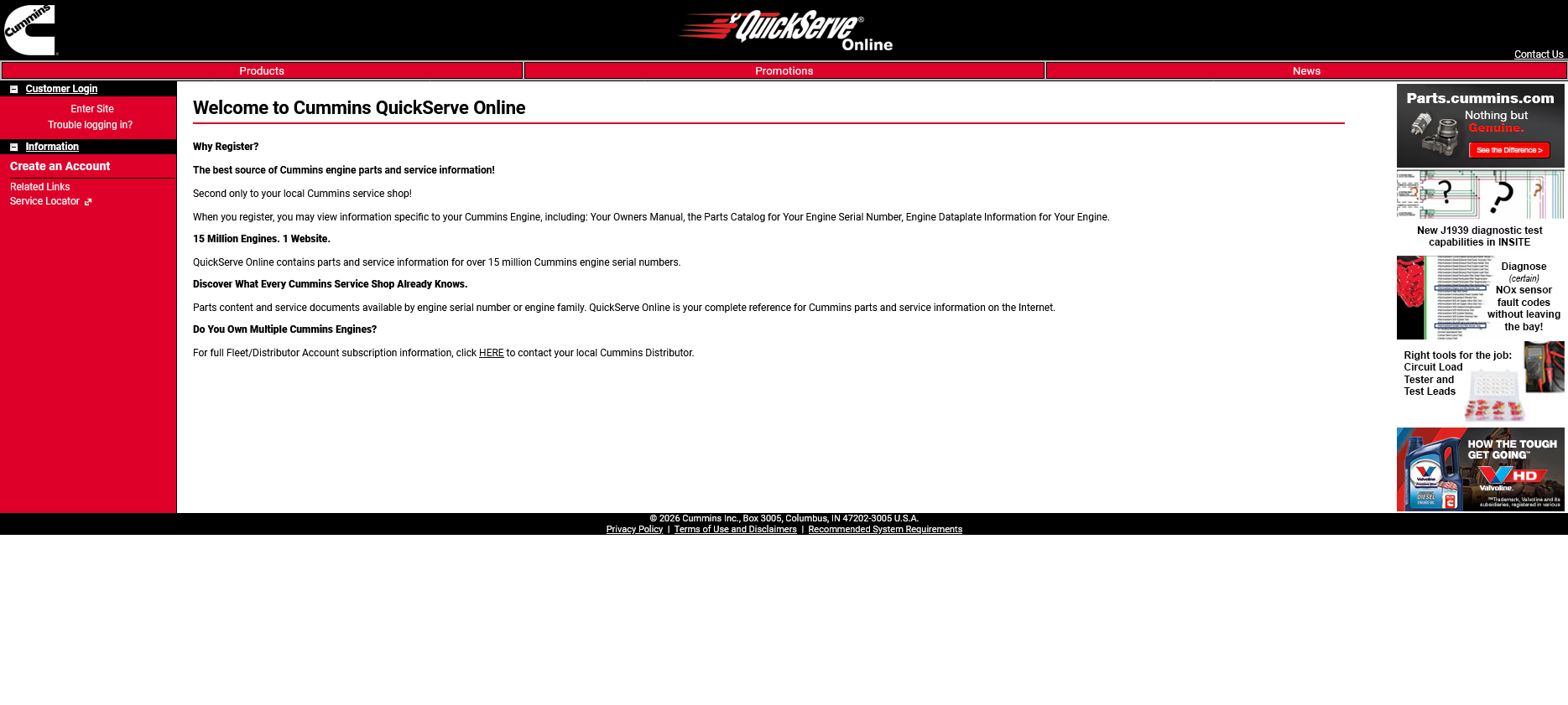 Official Cummins QuickServe Online portal for Engine Serial Number calibration downloads